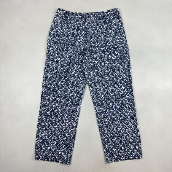 VTG Talbots Blue White Geometric Floral Cropped Pants Stretch Side Zip Sz 6 - Picture 8 of 8